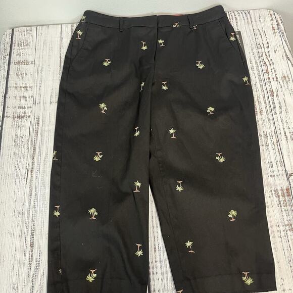 JM Collection Pants size 16 Petite Black Palm Trees Hidden Stretch Waistband - Picture 6 of 7